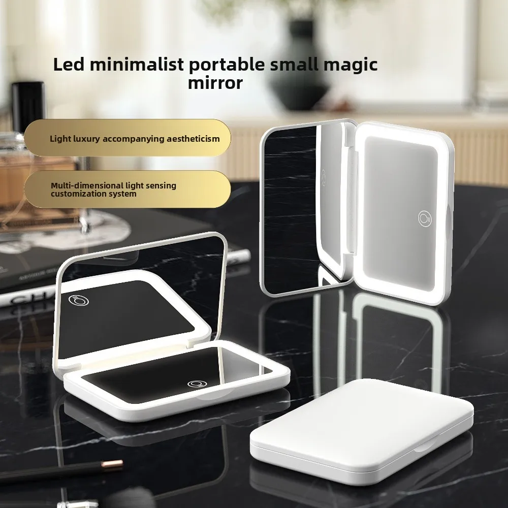 3 Color Light Portable Makeup Mirror With Touch Screen USB Rechargeable Folding Dressing Mirror Adjustable LED Light Mirror