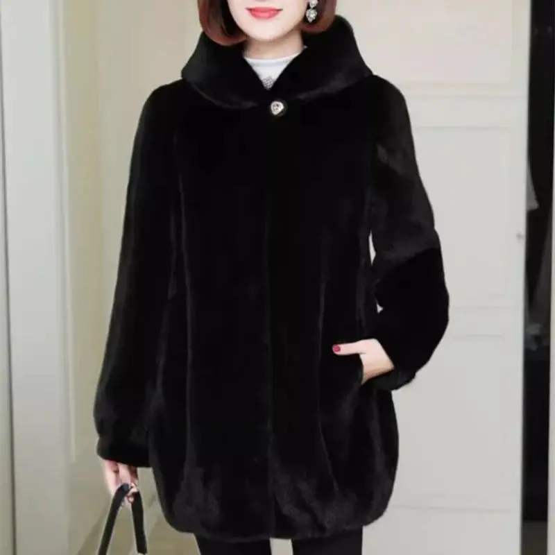 2025 Autumn New Fur Lamb Coat Women's Mid length Korean Loose Versatile Plush Sheep Cut Down Coat Thickened Solid Color Commuter