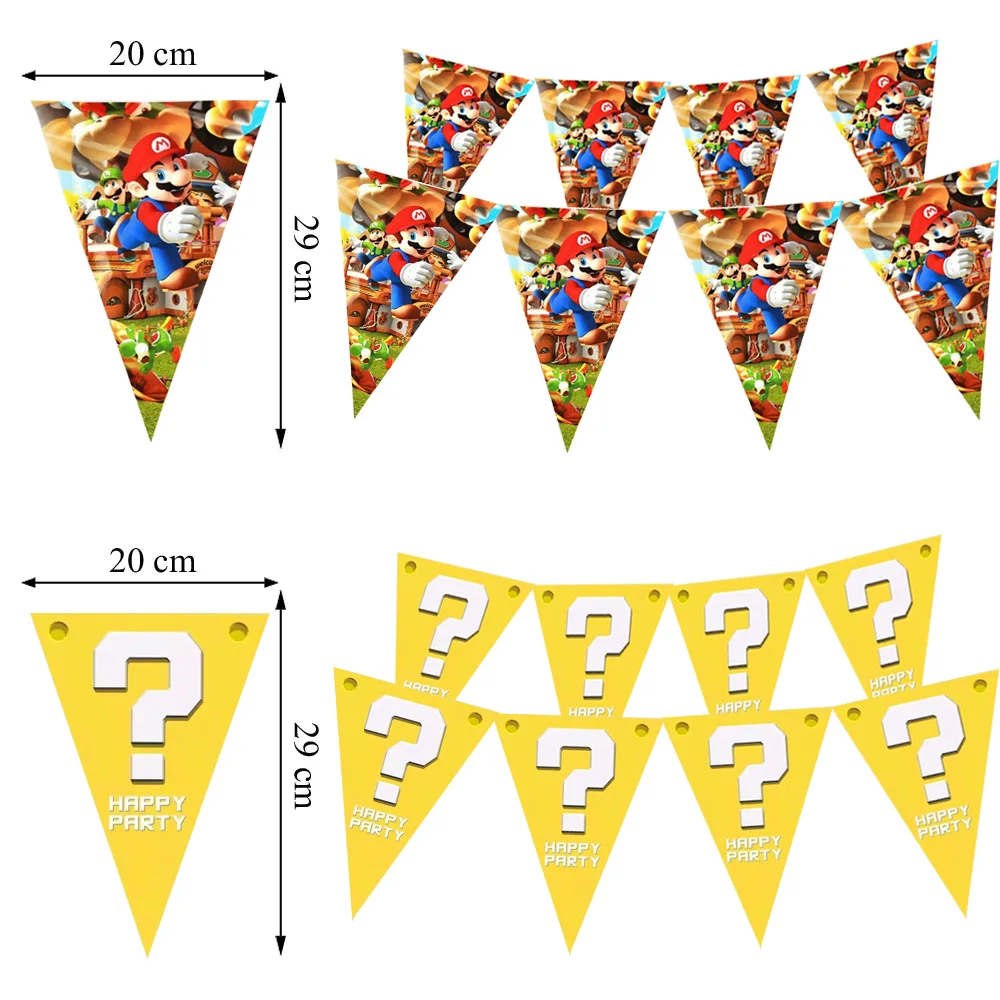 Mario Happy Birthday Banner Super Pennant Pulling Hanging Party Garland Flag Party Decor Kid Favor DIY Baby Shower Party Supplie