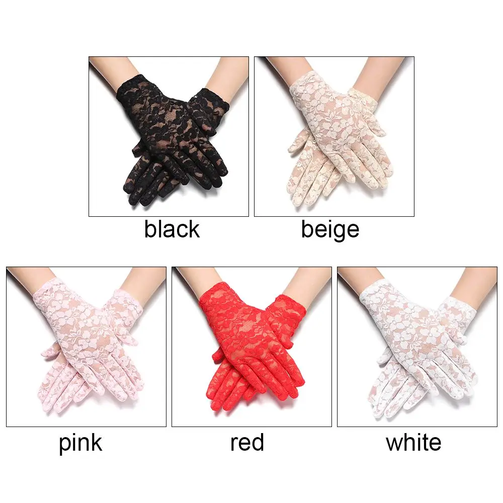 Bride Charm Lace Driving Gloves Women Thin Lace Sunscreen Gloves Female Short UV Protection Gloves Goth Party Hollow-Out Mittens