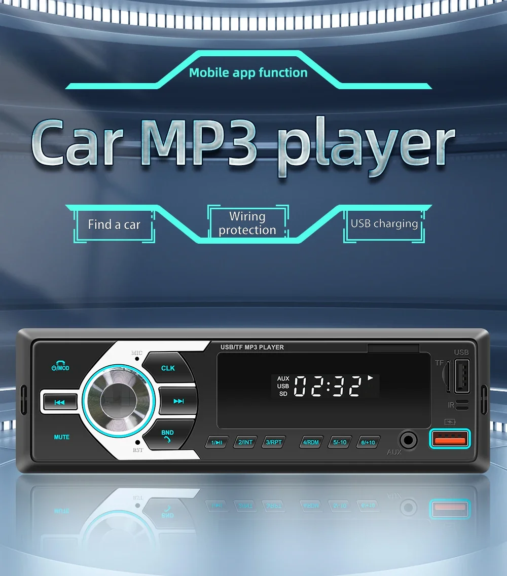 1Din MP3 Autoradio FM USB TF AUX Input Stereo Radio Bluetooth Power Protect 7 Color Lights Dual USB Multimedia Car Audio