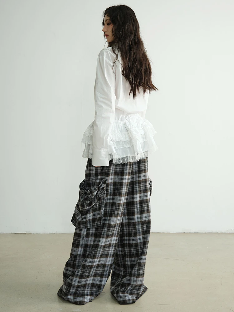 [Vibe] Women White Lace Ruffles Big Size Elegant Blouse New Lapel Long Sleeve Shirt Fashion Tide Spring Autumn 2025