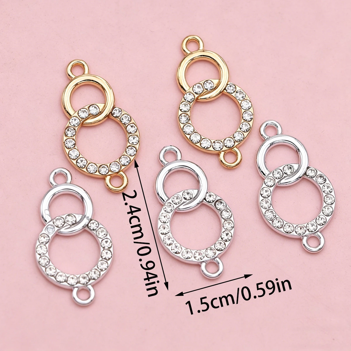 5Pcs Crystal Silver Plated Double Circle Charm Connector for Jewelry Making Bracelet Necklace DIY Accessories 24x13mm - Image 3