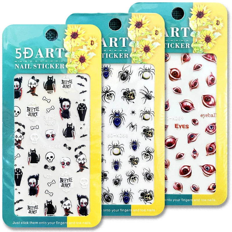 

5D Embossed Skeleton Spider Nail Stickers Halloween Christmas Nail Art Decoration Design Supplies Tool Manicure Decor Materail