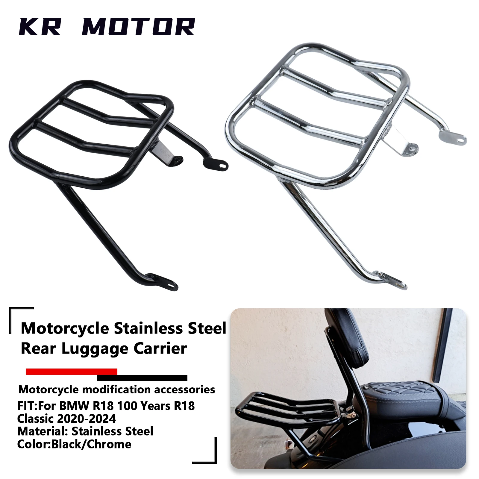 

Motorcycle Luggage Rack Fit For BMW R 18 100 Years R18 Classic 2020-2023 2024 Stainless Steel Rear Luggage Carrier Chrome/Black