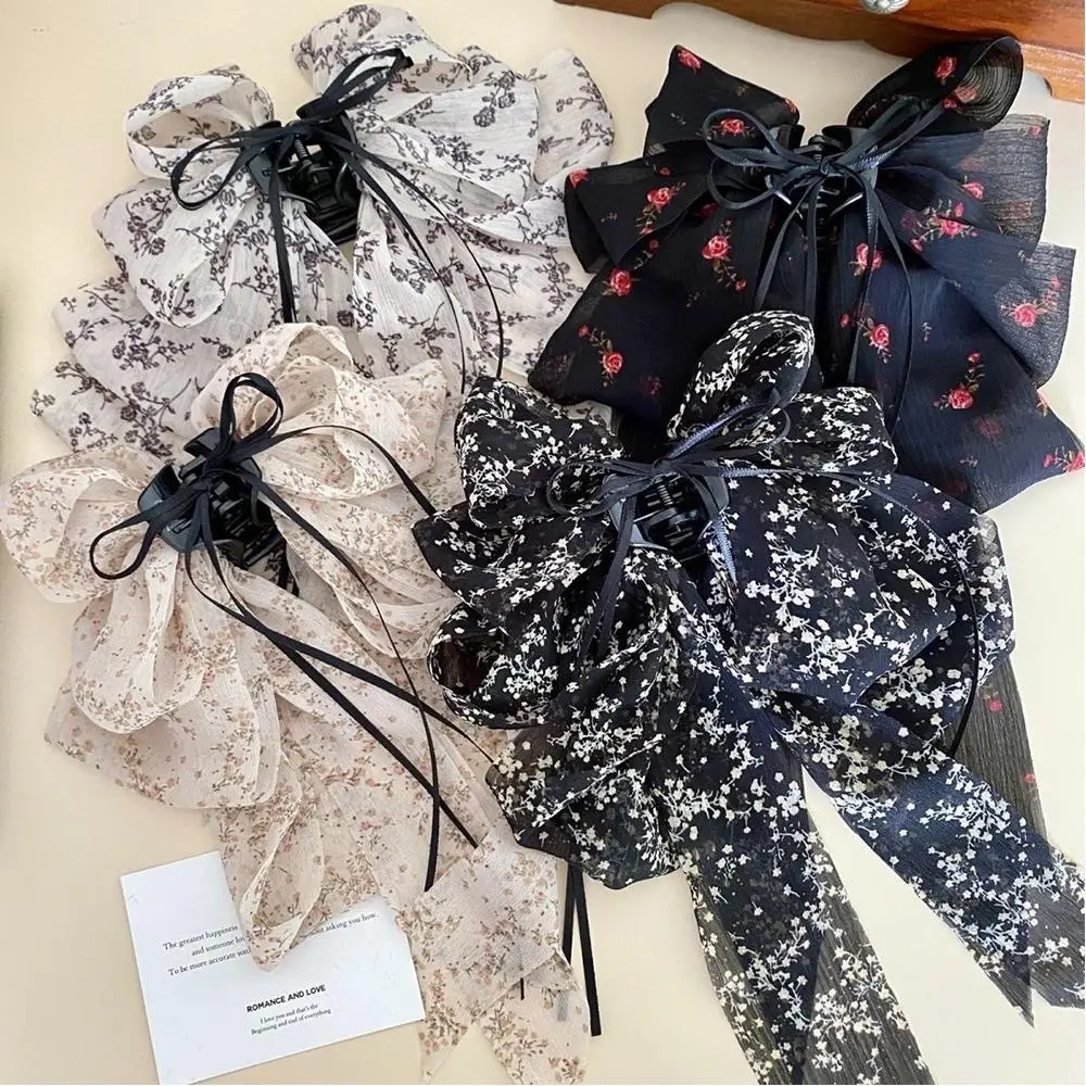 

Chiffon Bow Hair Clamp Grab Clip Flower Multi-Layer Bowknot Hair Clip Half-tied Back Of Head Shark Clip DIY Hair Accessories