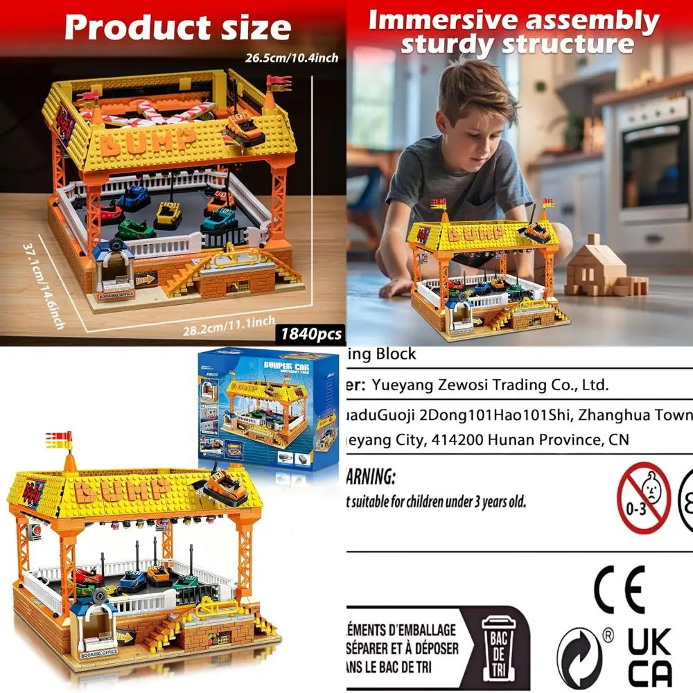 Ensemble de voitures de pare-chocs électriques pour enfants, jouet de construction de parc d'attractions de 1840 pièces, adapté aux âgés de 8 ans, idéal pour les garçons et les filles, E