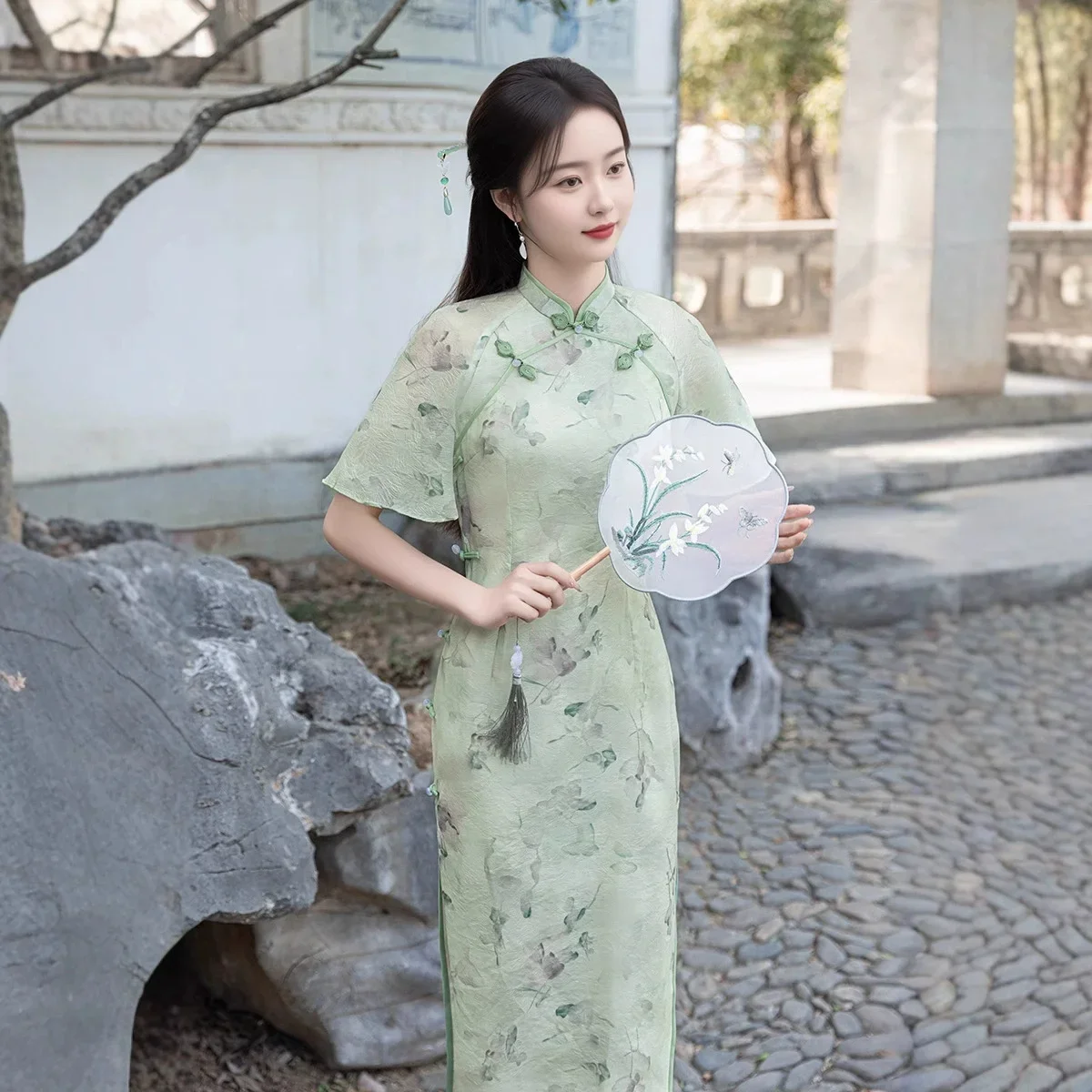 

National Style New Chinese Style Improved Cheongsam 2025 New Summer Young Girl Retro Flower Cutting Lady Dress Qipao