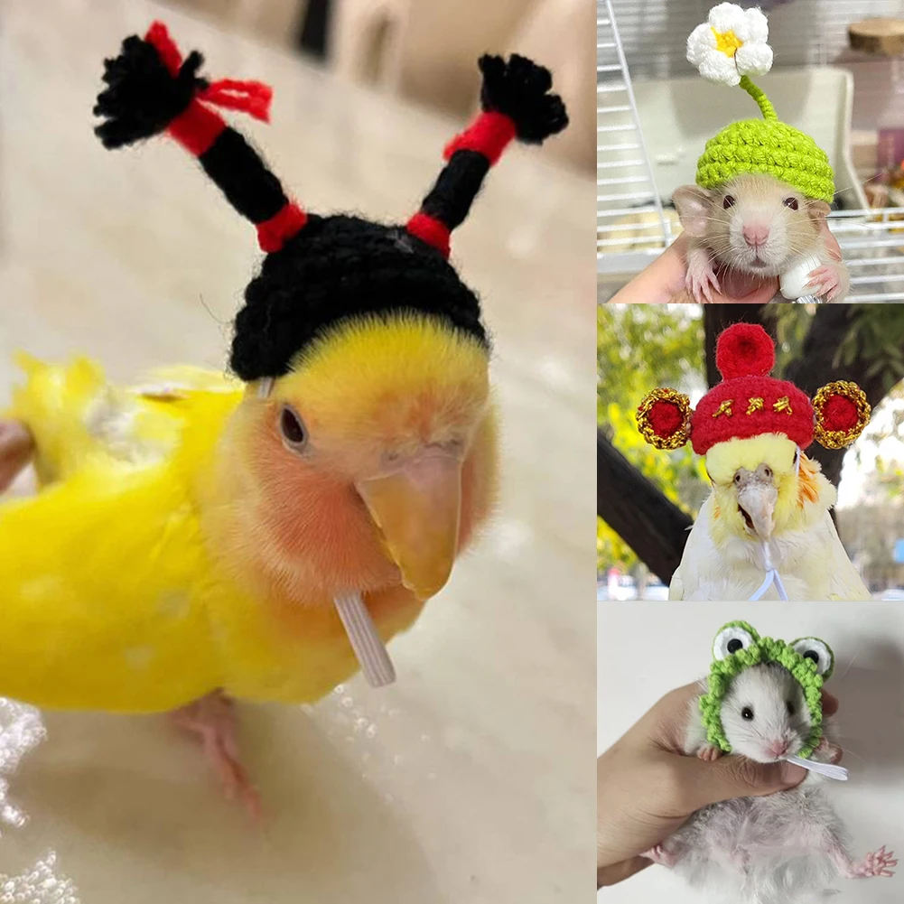 Mini Knitted Bird Hat Cute Handmade Knitted Hat Funny Parrot Headwear Guinea Pig Hamster Accessories Bird Supplies Small Pet Hat