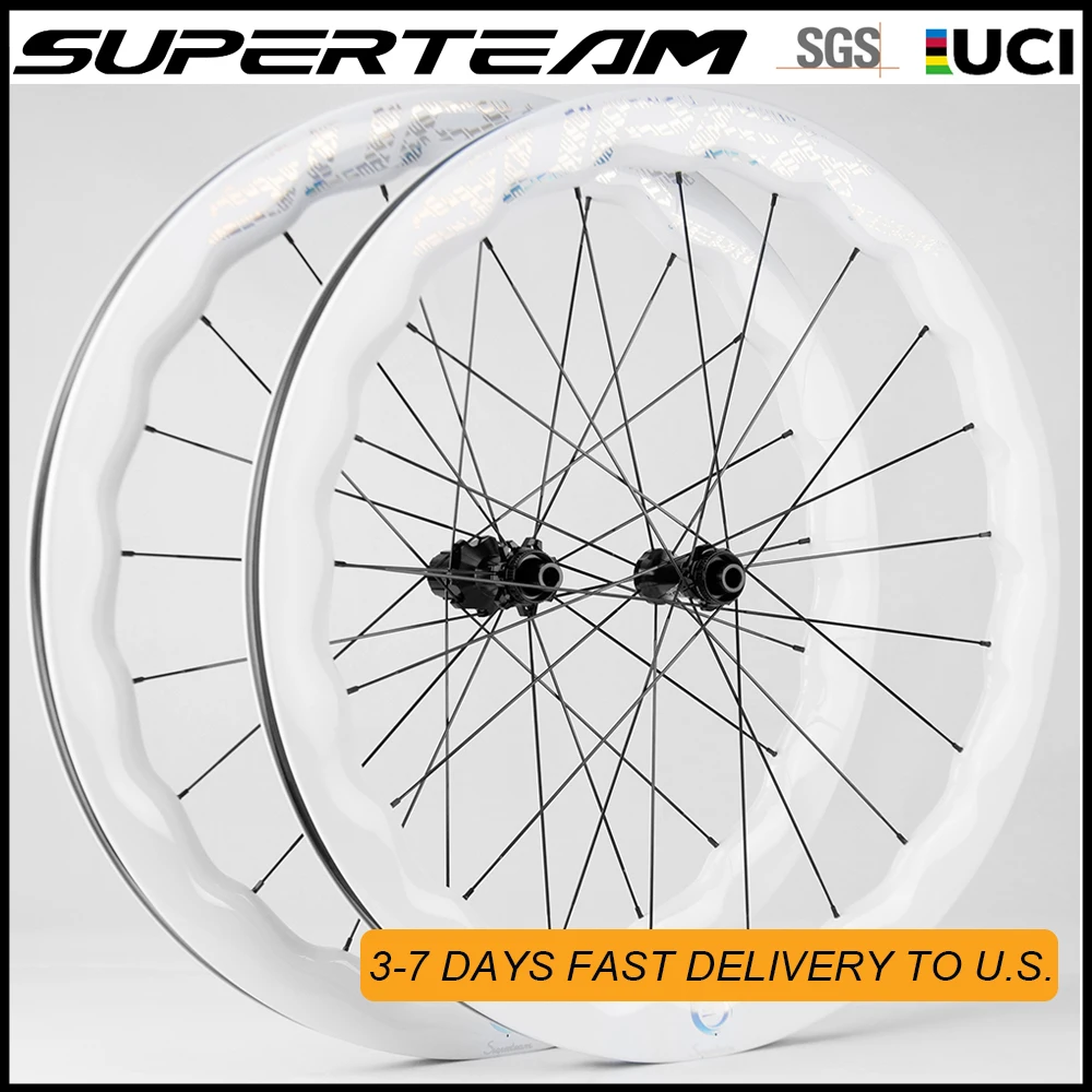 Superteam Disc Brake Road Bike 53mm Clincher Carbon Wheelset 28mm Width UD Glossy Carbon Racing Bicycle Wheels No Brake Surface