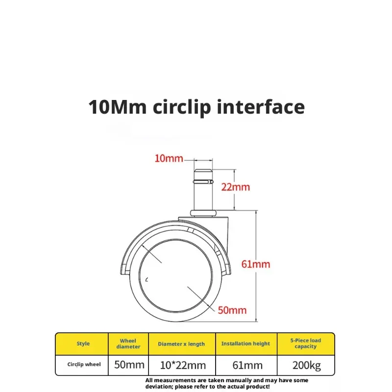 5 Pack 2 Inch Circlip 10mm M10 Office Chair E-sports Universal Wheel Computer Casters