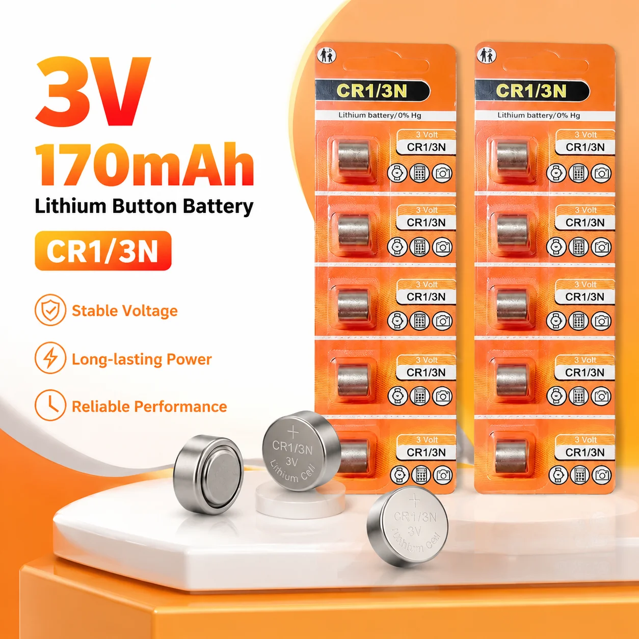 HOT 3V 170mAh Lithium Button Cell Battery Replacement for CR1/3N DL-1/3N, High Power for M6 M7 Camera Laser Sight Dog Collar