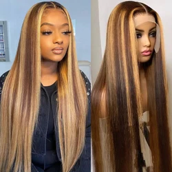 Premium Highlights Blonde Colored 13x6 HD Lace Front Human Hair Wigs Tuneful Malaysian Straight HD Transparent Lace Frontal Wig