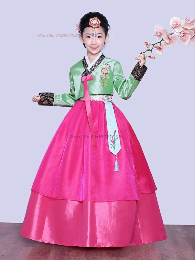 

2024, традиционное корейское детское платье ханбок для косплея, национальный танцевальный костюм с цветочной вышивкой, восточное платье ханьфу