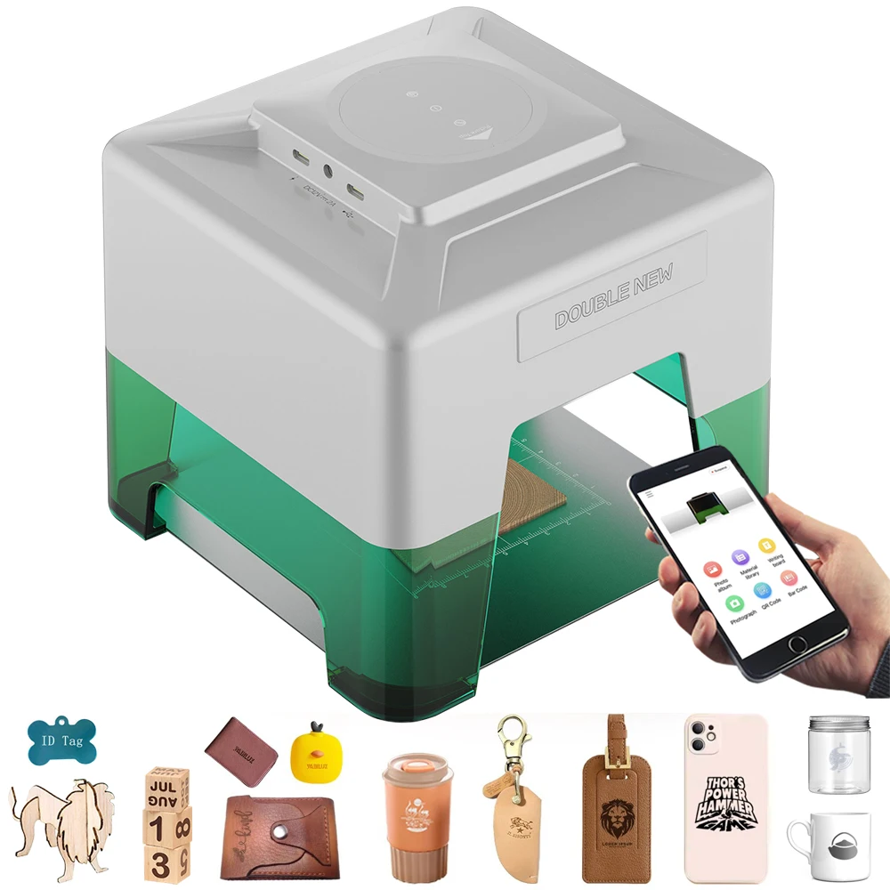 DOUBLENEW Wireless Bluetooth & Type-C strumenti per incisione ad alta precisione 98*88mm Area 3W Mini incisore Laser e taglierina per tag ID Pet