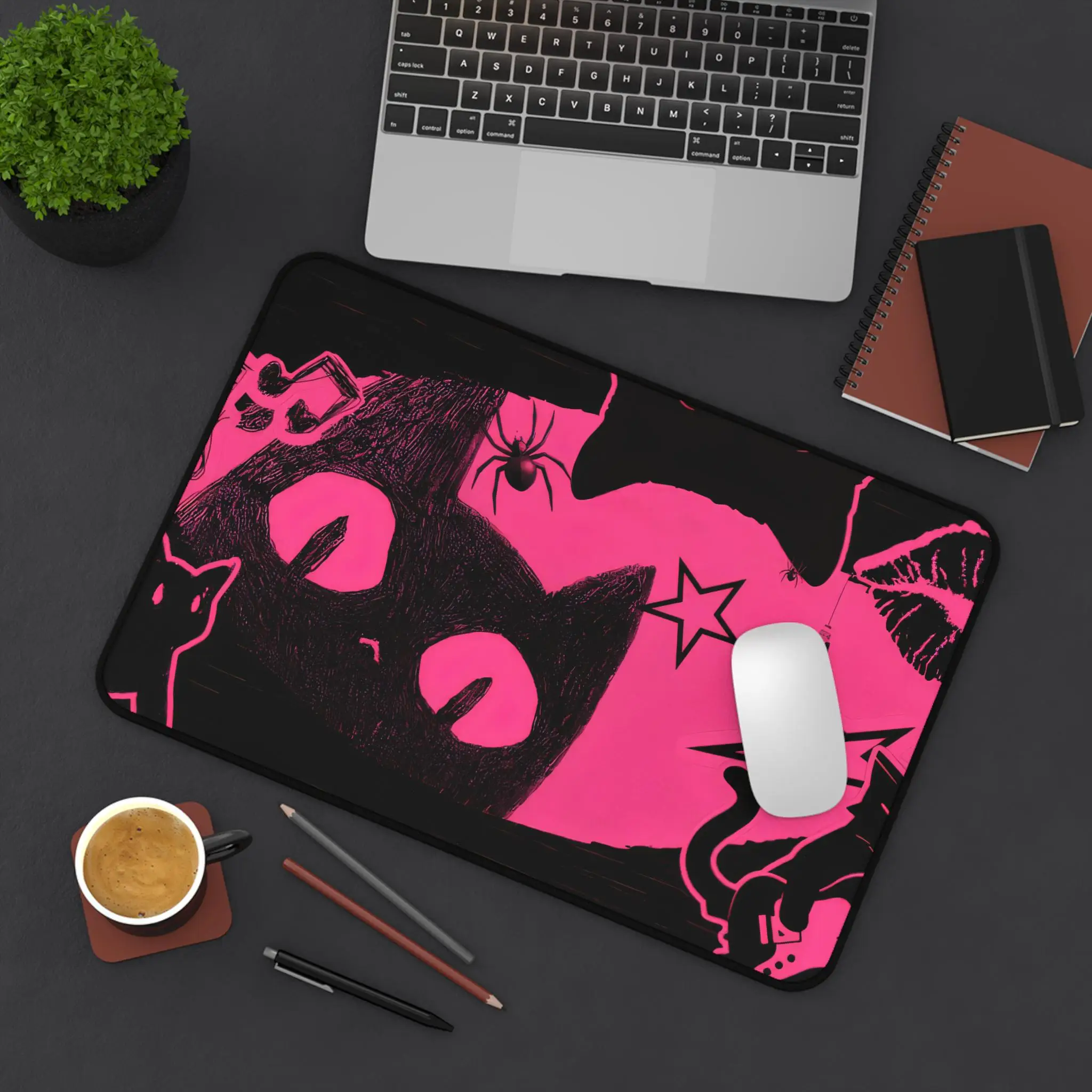 Pink and Black Cat Mouse Pad, Cute and Adorable Desktop Mat, Beautiful Anime Cat Mouse Pad, Comfortable Workspace Decoration