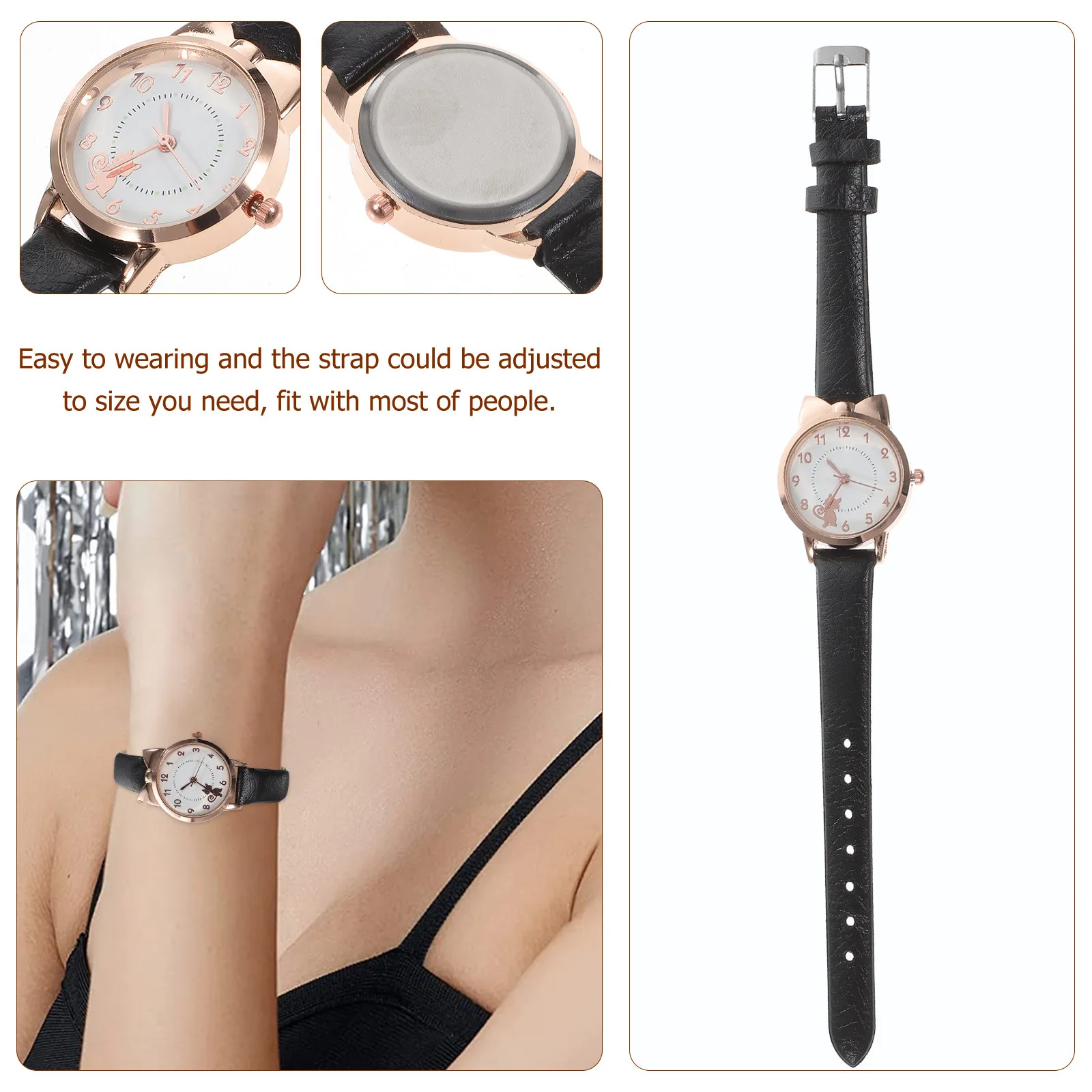 Fashion Ladies Quartz Wrist Watch Cartoon Cat Dial Wear Resistant Comfortable Strap Female Birthday Gift Cat Watch