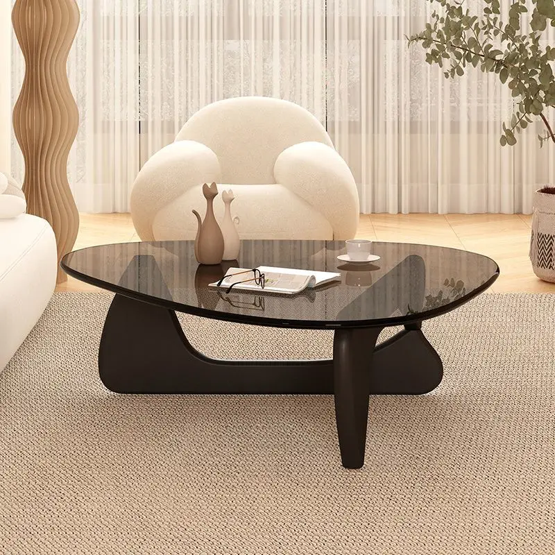 Solid Wood Glass Coffee Table, Living Room, Household Small Unit, Simple And Modern Creative Irregular Triangular Tea Table