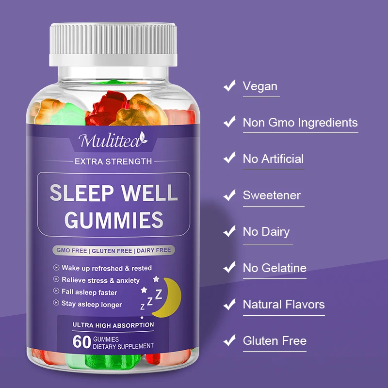 Mulittea Sleep Well Melatonin Gummies Helps you fall asleep quickly and naturally Improve Rest Quality Dietary Supplements