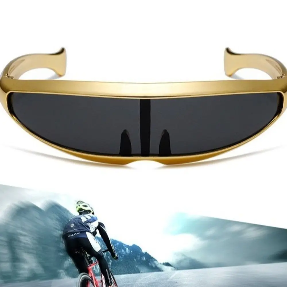 Electroplated Women Eyeglass One-piece Mirror Punk Steampunk Sunglasses Futuristic Anti Radiation Glass Y2K Shades