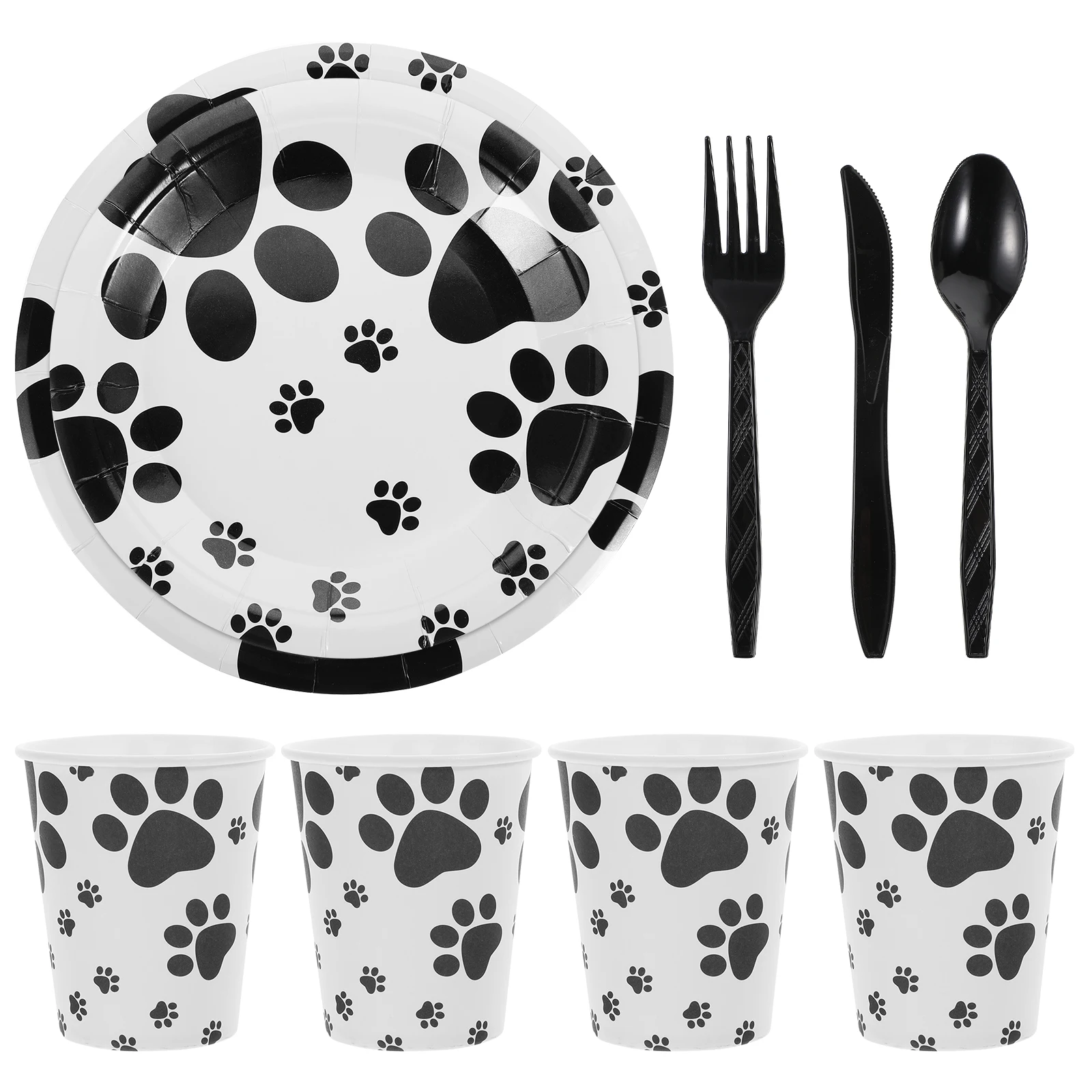 

60pcs Pet Birthday Decoration Paper Plates Disposable Cutlery Dog Paw Design Party Supplies 7inch 9inch Tableware Set