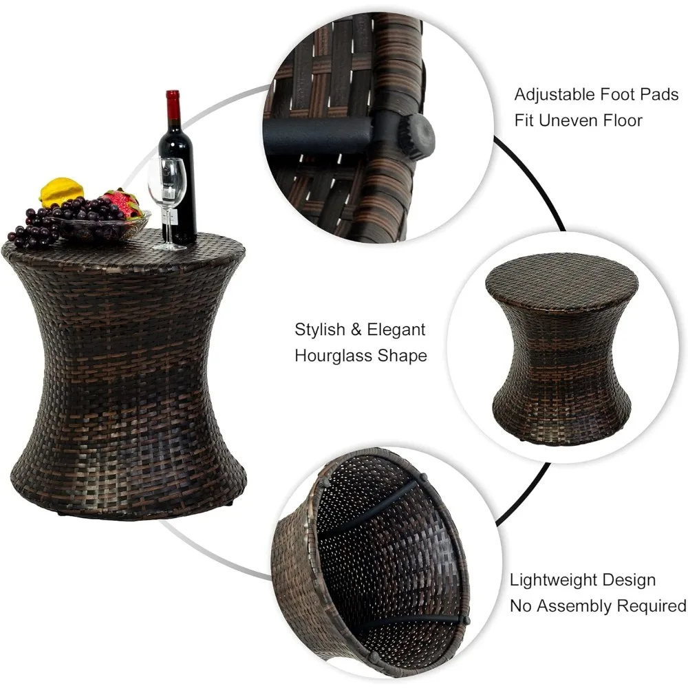 Small Side Table Patio Rattan End Table  Hourglass Wicker Accent Tables Steel Frame Lightweight