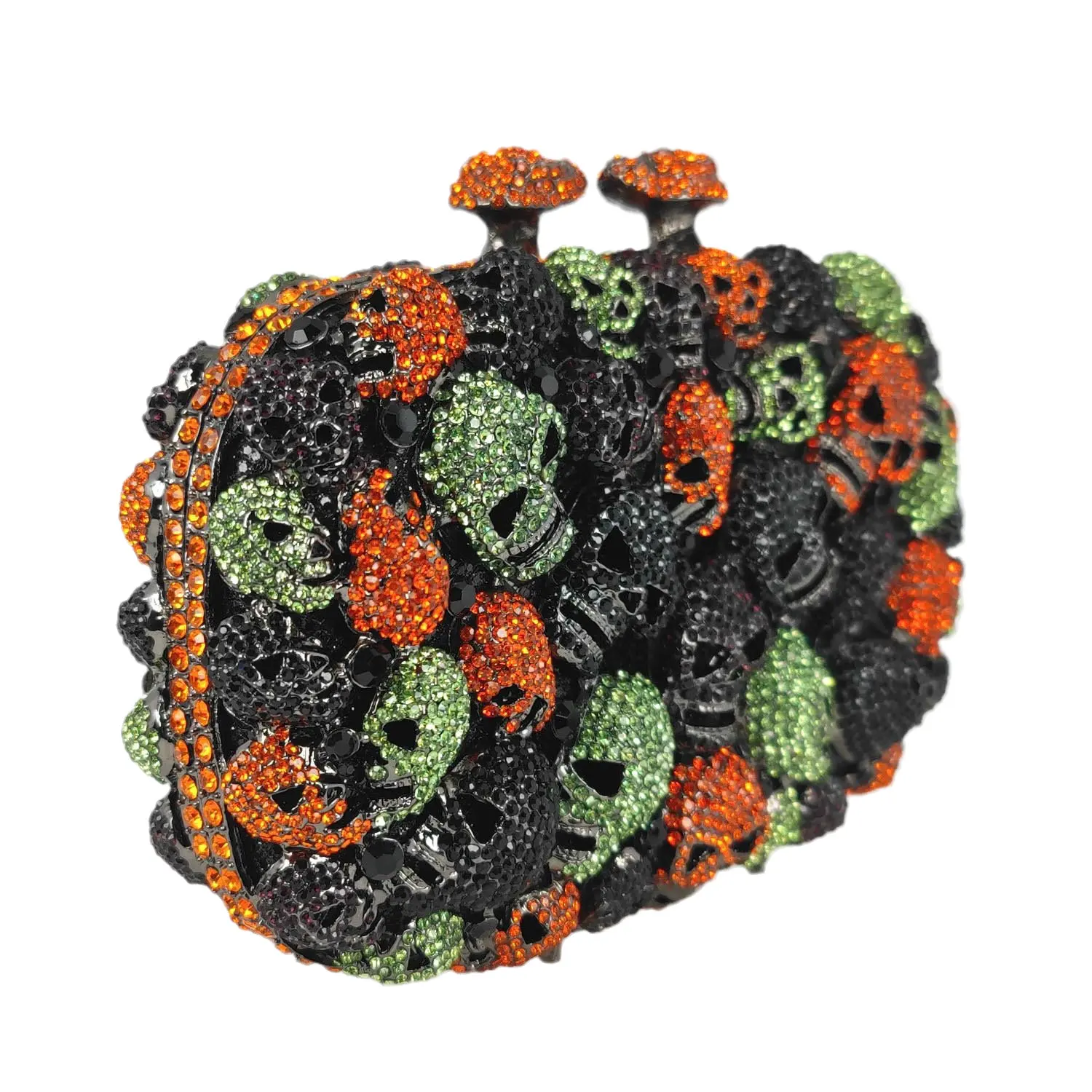 Boutique De FGG Halloween Orange \\ Black \\ Green Women Mini Skull Clutch borse da sera Party Cocktail Haloween Crystal borse Handbag