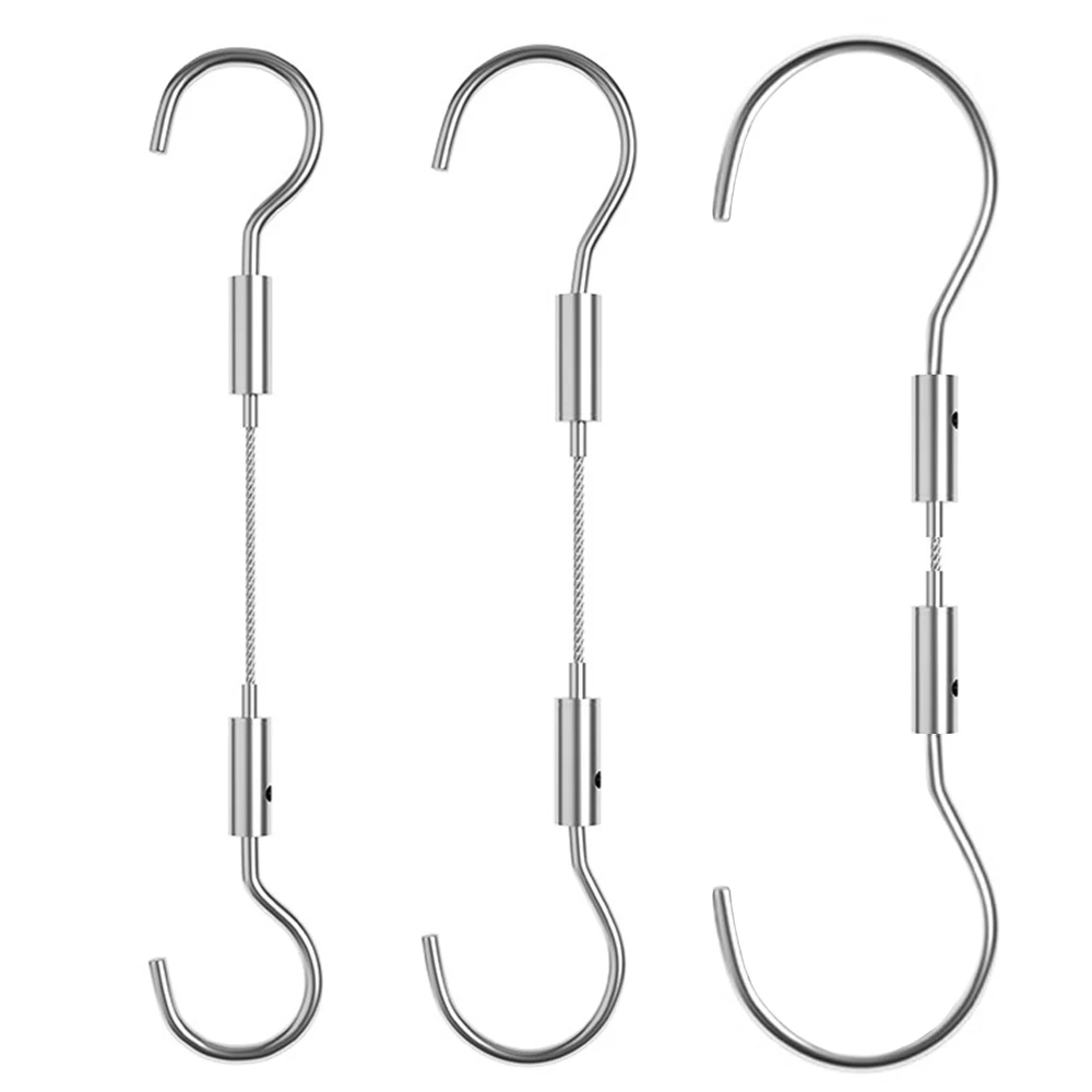 2PCS Stainless Steel Picture Hanging Rope Adjustable Opening Hook Rope for Hanging Pictures/Lighting Fixtures/Hanger 0.5M-3M