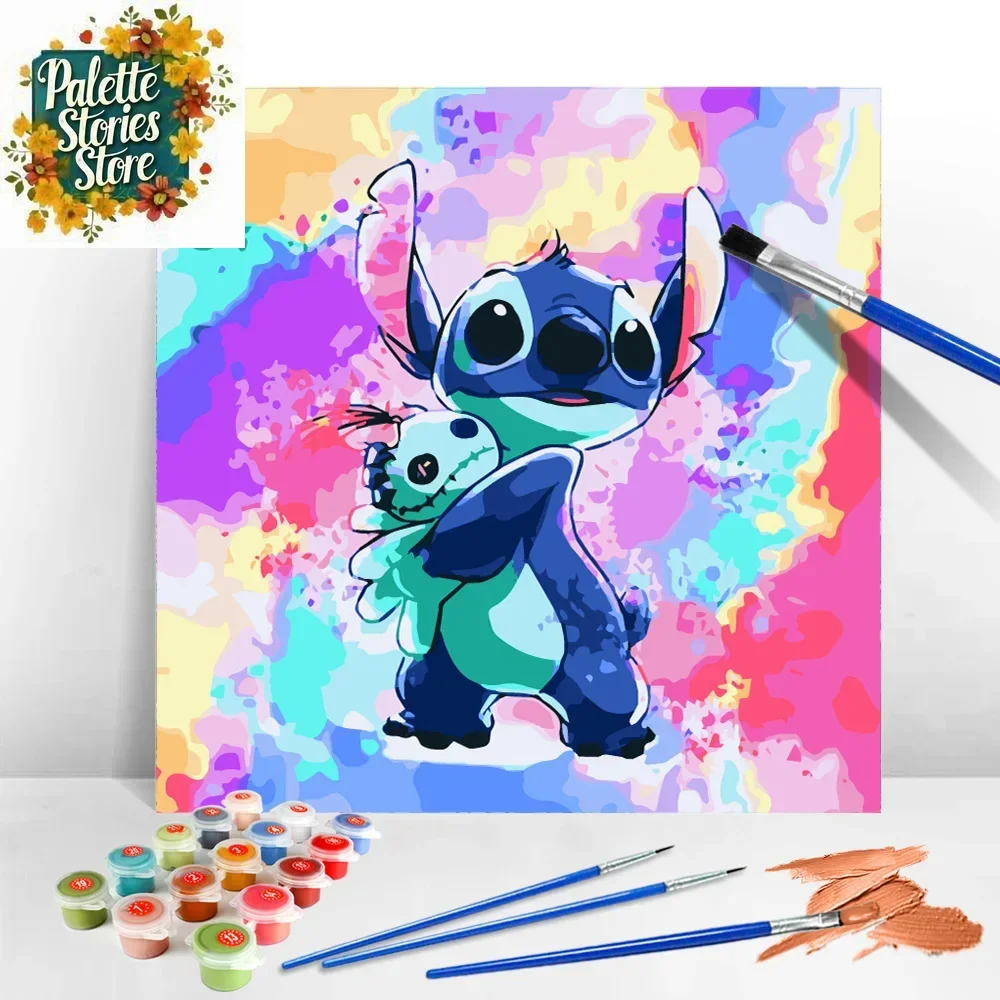 Pintura al óleo de Disney por número Lilo y Stitch, arte artesanal pintado a mano colorido, dibujo sobre lienzo, decoración de pared de fantasía de dibujos animados, Framed