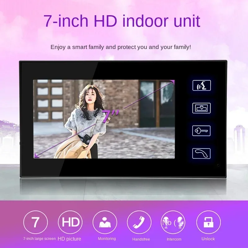 7" Doorbell, Touch Button, Remote Unlock, Night Vision, 1000TV Lines, Video Door Phone Intercom, RFID