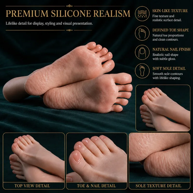 

22CM Realistic Toenail Details Realistic Silicone Foot Model Simulation 1:1 Female Mannequin Feet Fetish Nail Art Practice