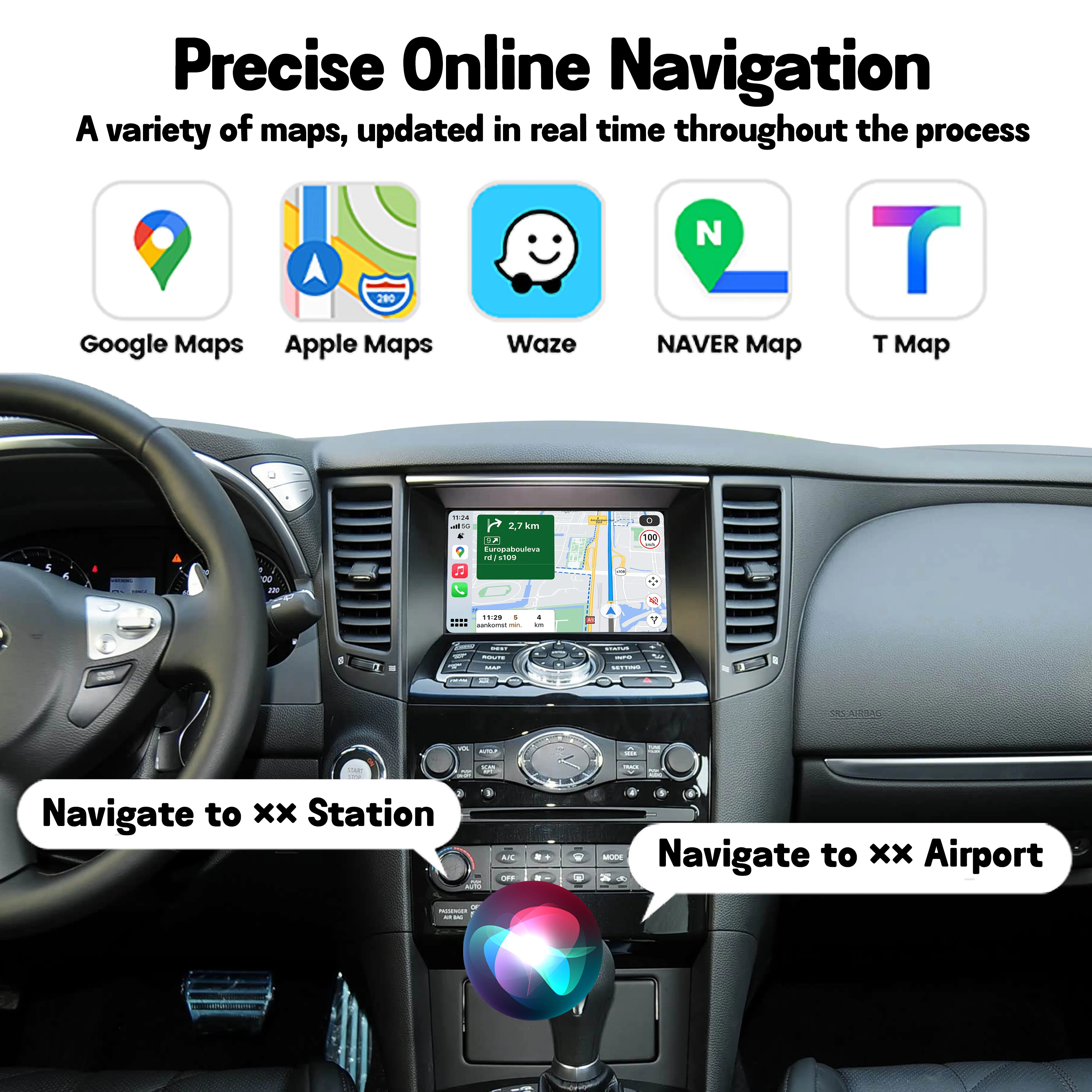 Wireless CarPlay Android Auto Interface for 2013-2019 Infiniti QX70 Q70 Low 2008-2013 G37 Multimedia Navigation Retrofit Module