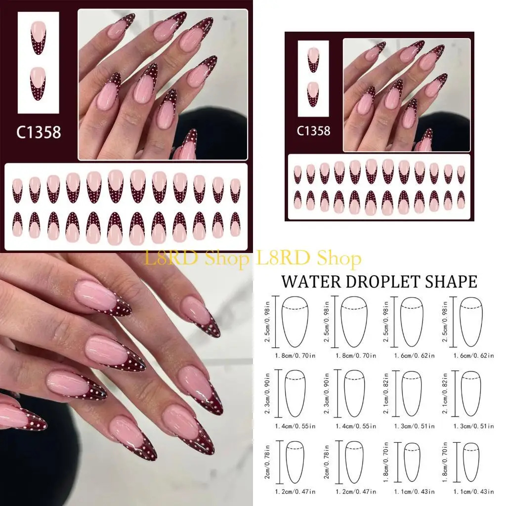 

L8RD Wine Red White Polkas Dot French False Artificial Easy Application