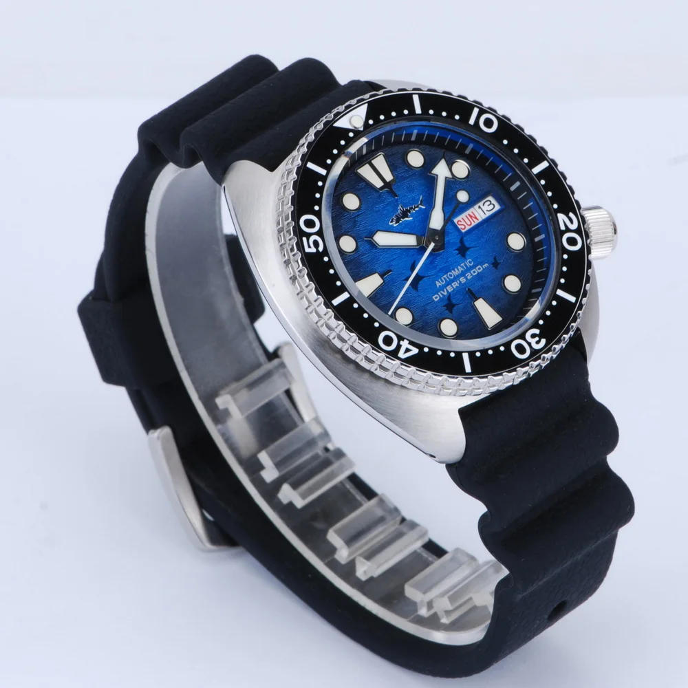 Heimdallr Mens 다이버 시계 군용 자동 시계 기계식 손목 시계 거북이 200M 방수 C3 빛나는 사파이어 NH36