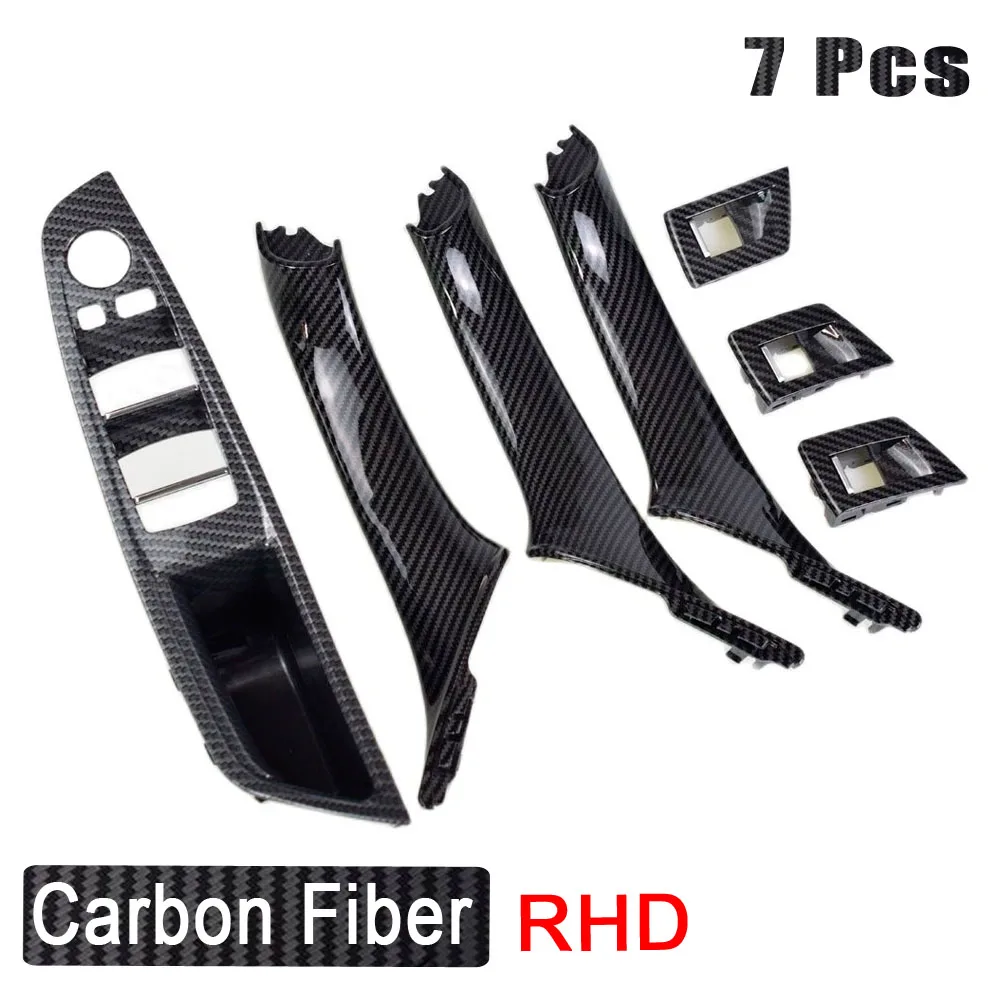 For BMW F10 F11 F18 5 Series 2010-2016 7pcs Interior Window Lift Switch Panel Door Handle Trim Carbon Fiber ABS LHD RHD