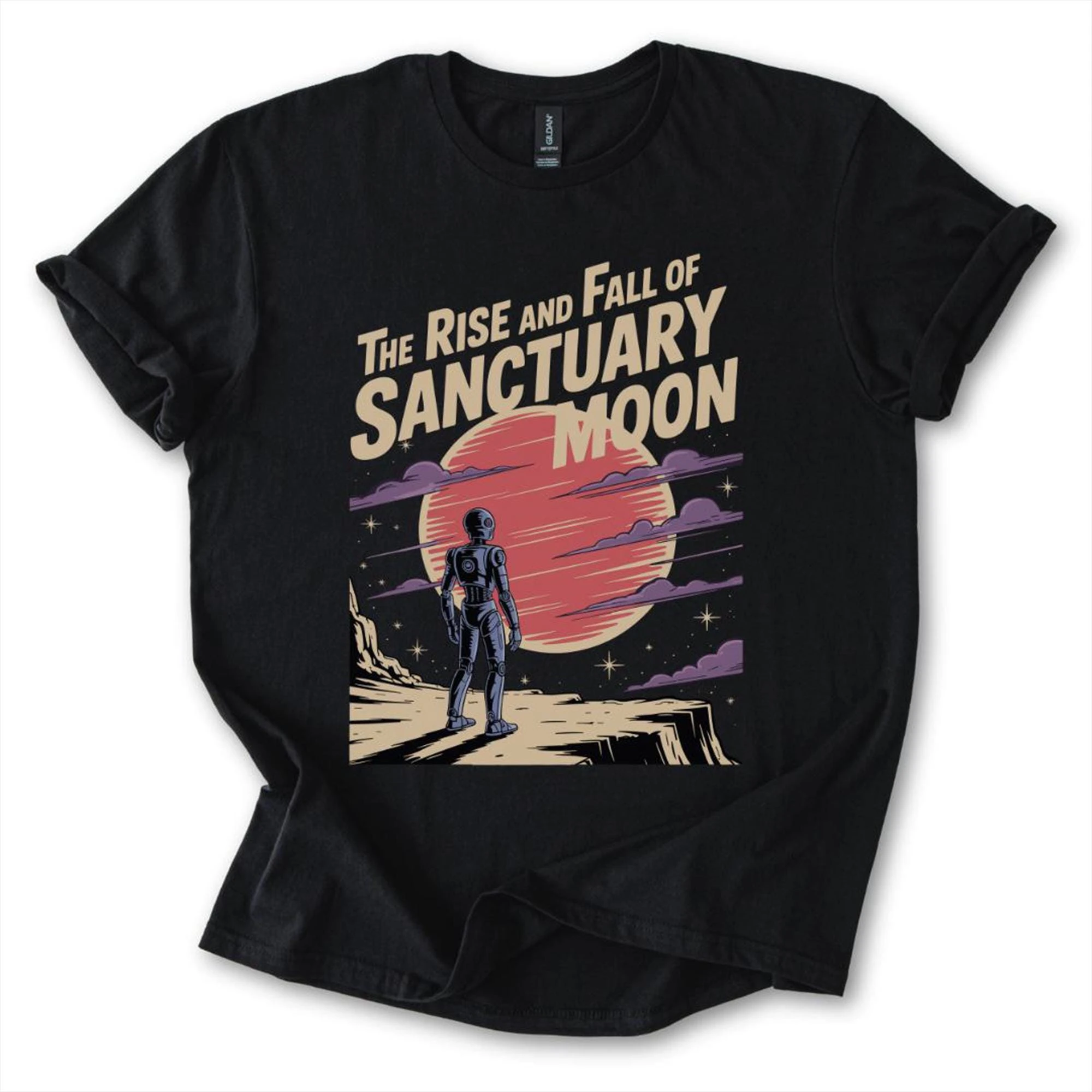 The Rise and Fall of Sanctuary Moon Neutral T-shirt, Murderbot Diaries Inspired Shirt Retro Sci Fi Pattern T-shirt