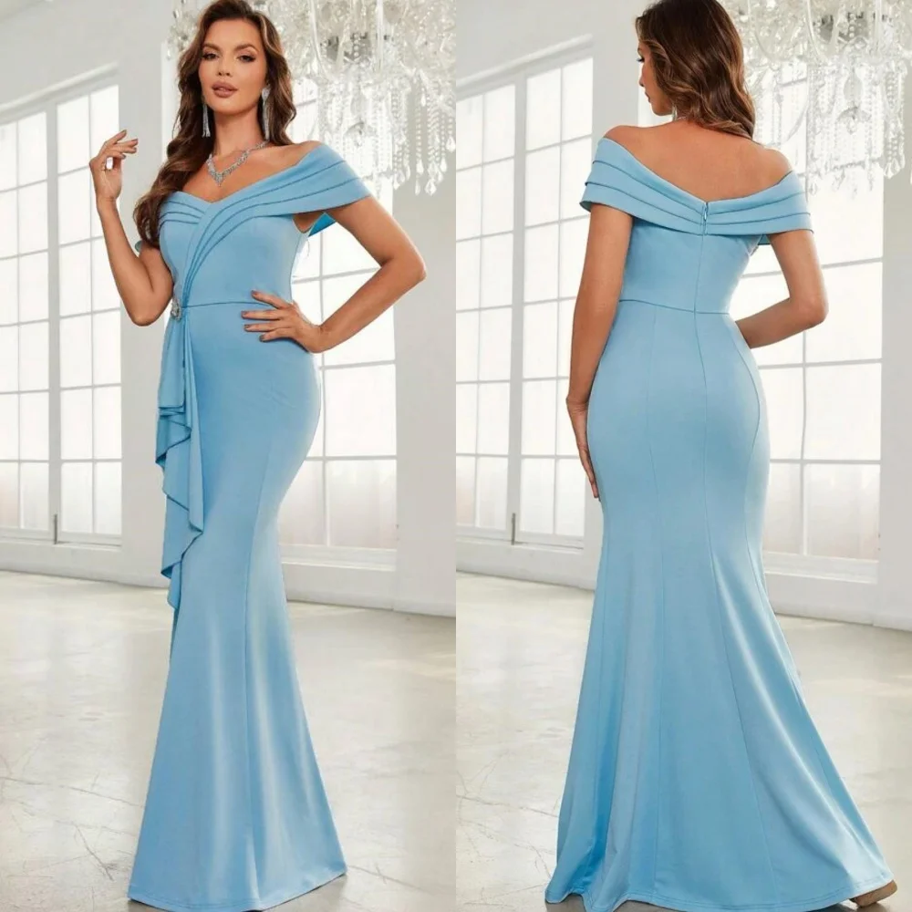 Yipeisha  High Quality	 Off-the-shoulder Mermaid Floor Length Evening Dresses Rhinestone Satin Customized 