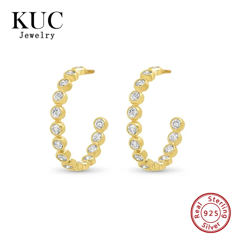 

Fashion Fine Jewelry 925 Sterling Silver Zircon Small Bezel Hoop Earrings Jewelry Women Minimalist Hoop Earrings