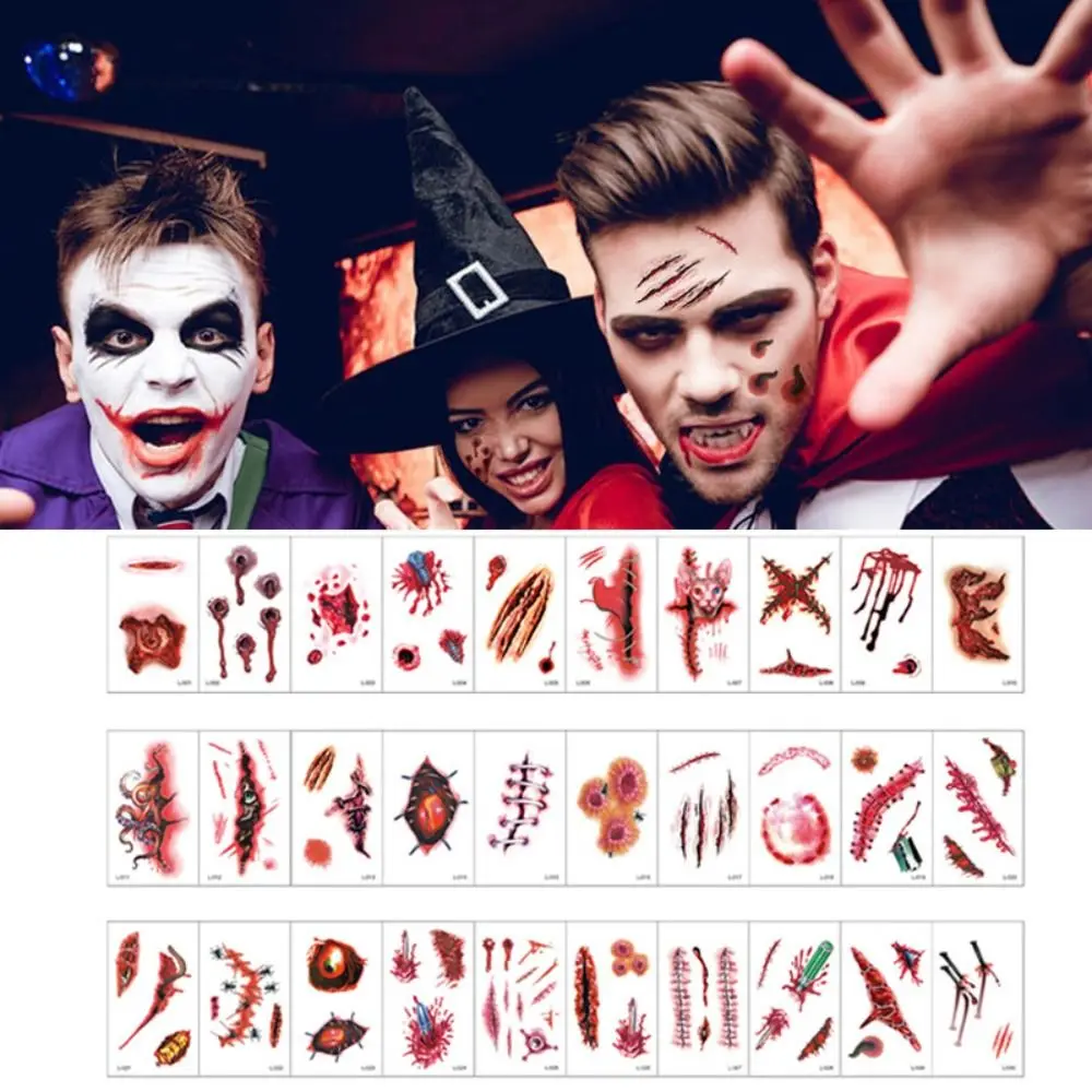 30PCS Transfer sticker Halloween Wounds Sticker Scary Bloody Tattoo Sticker DIY Realistic Temporary Tattoo Halloween