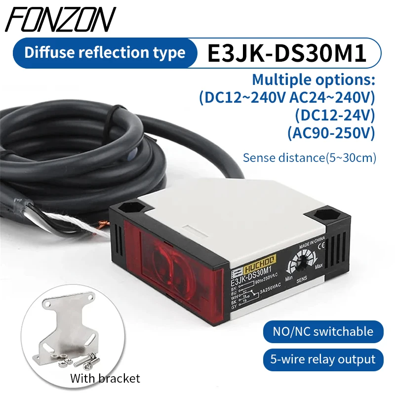 

Diffuse Reflection Sensor E3JK-DS30M1 Sensing Distance 30cm Photoelectric Switch Dc12-24V/Ac90-250V/ 24/12-240V Infrared Sensor