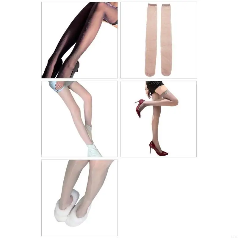 

L5YC Ladies Sheer Silk Shimmering на коленные чулки видят через блестящие длинные носки для бедра