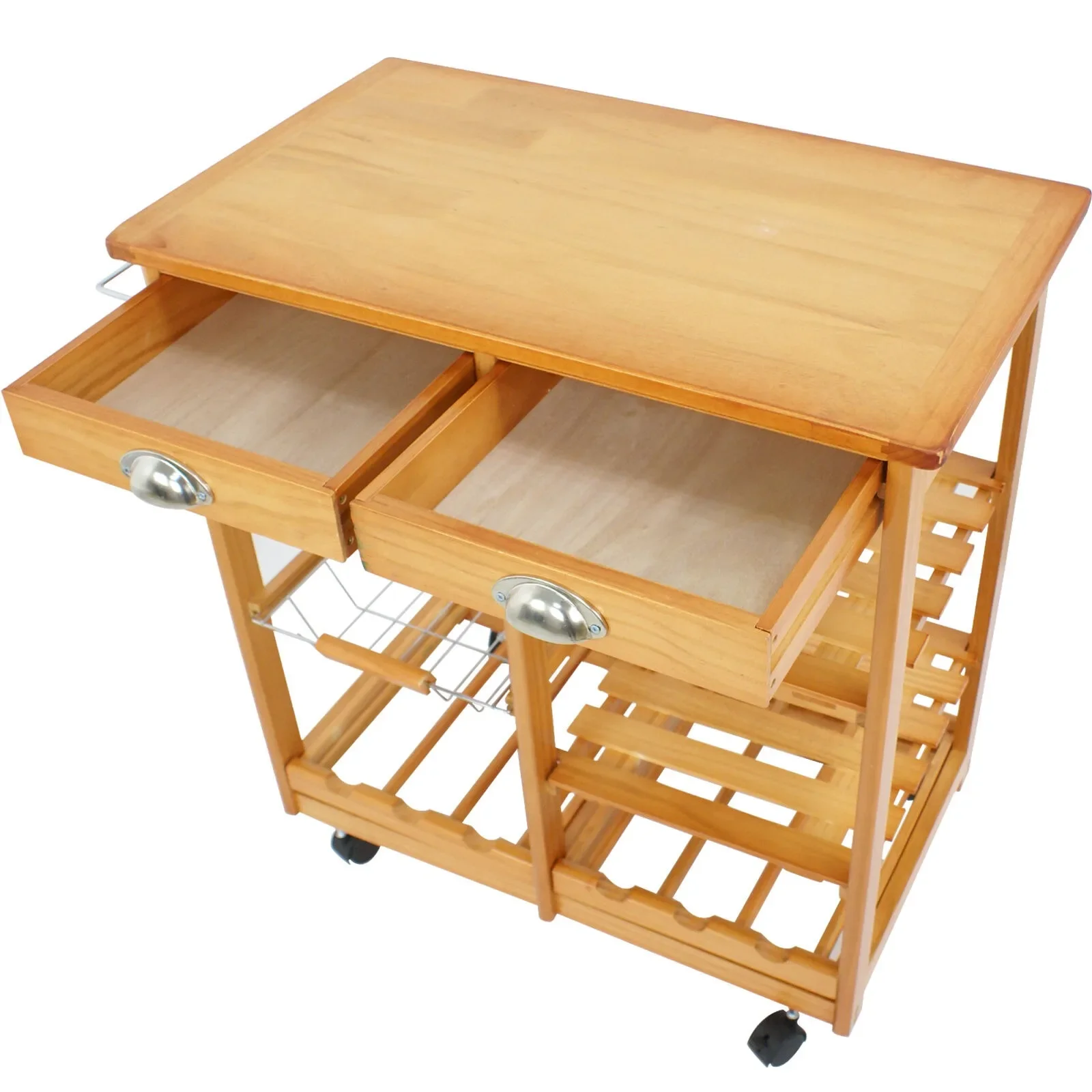 US Rolling Wood Kitchen Island Trolley Cart Dining Storage Drawers Stand Durable