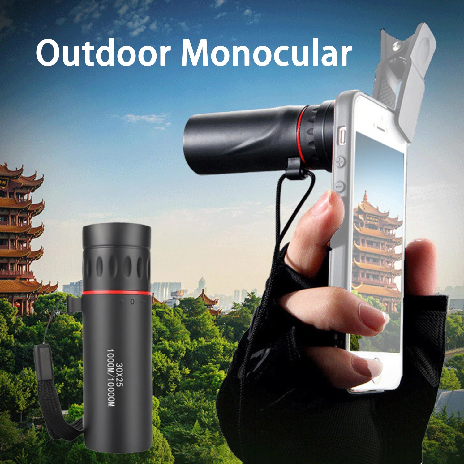 Monocular 30x25 Portable Outdoor Binoculars For Cell Phone Photo Observation High Definition High Power No Clip