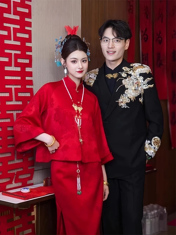 

New Chinese Sle Small Size Wedding Dr Set Beautiful Engagement Fem Costume Winter Faion High-End Sensation Ele