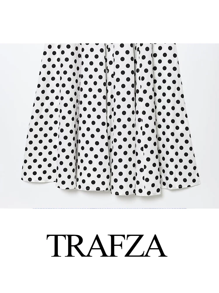 

TRAFZA Woman 2025 Summer Crew Neck Zipper Sexy Beach Party Sleeveless Midi Dress Female Elegant Polka Dots Print 2-Color Dress