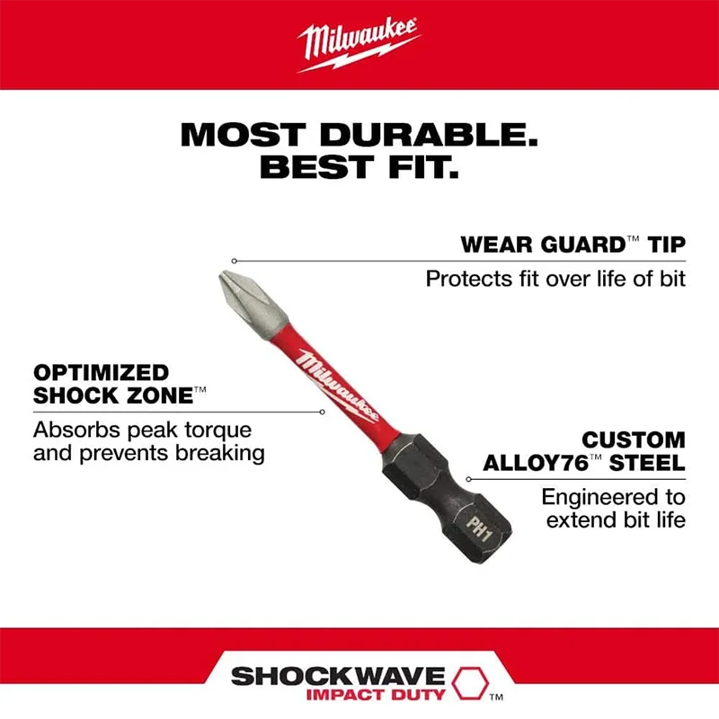 Magnetic Philips PH2 Drill Bits Conjuntos de Acessório, Shockwave, Impact Duty, Alta Dureza, Acessórios para Ferramentas Elétricas, Milwaukee, 48-32-4550