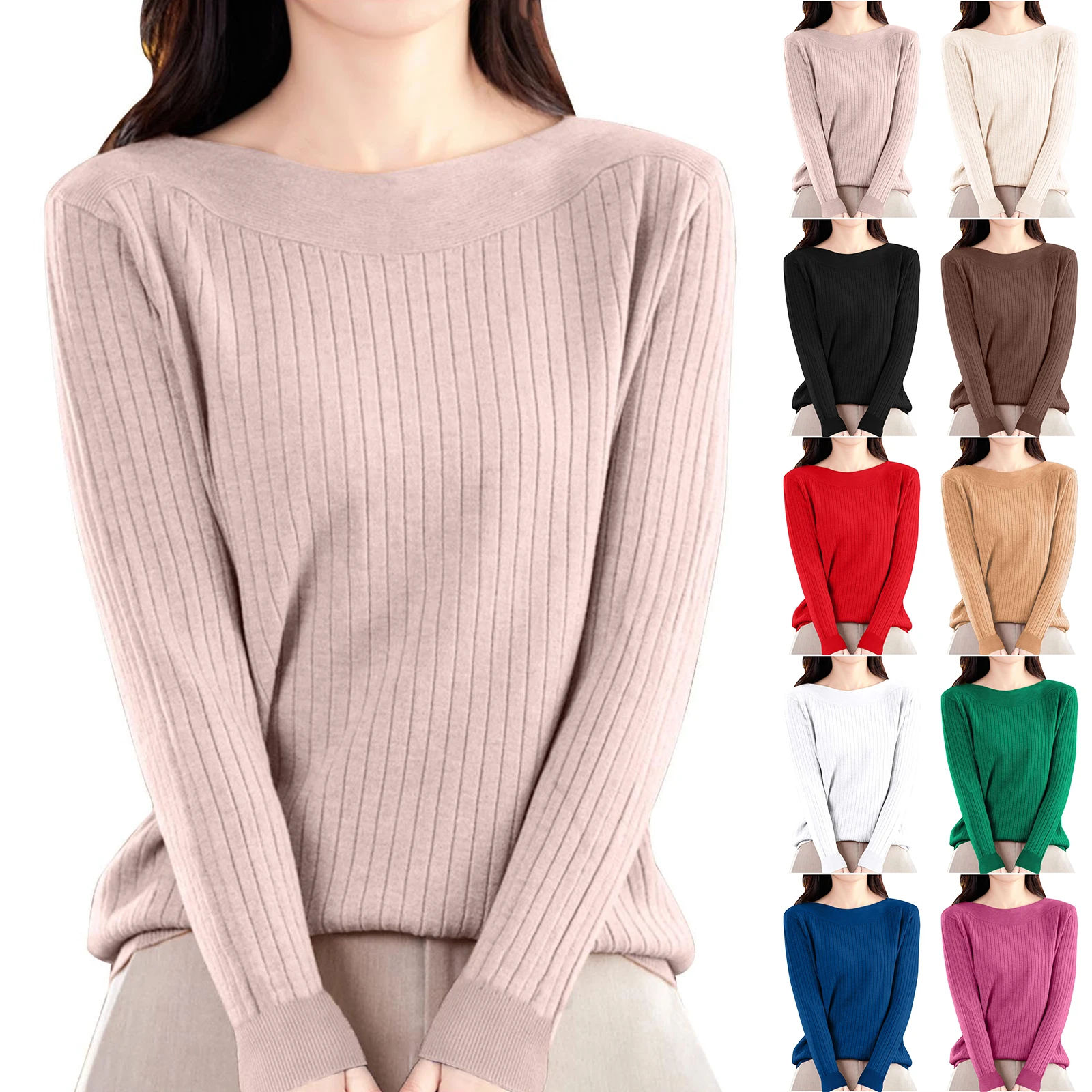 

Минималистичная трикотажная майка с круглым вырезом и длинными рукавами, базовый повседневный и универсальный осенне-зимний теплый свитер для женщин