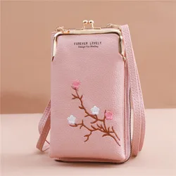 2024 Embroidery Mobile Phone Bags Women Fashion Shoulder Bag Female Mini Crossbody Messenger Bags PU Leather Clutch Wallet Pouch