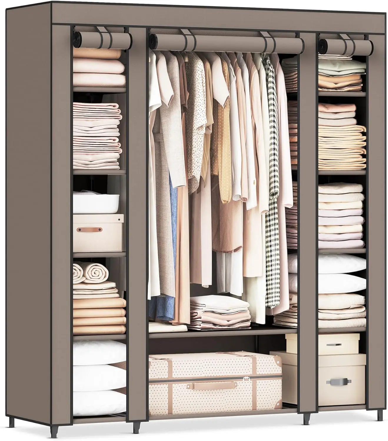 

Closet Wardrobe, Portable Closet for Bedroom, Clothes Rail with Non-Woven Fabric Cover, Clothes Storage Organizer