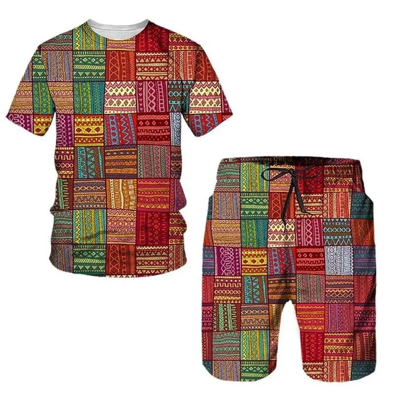 2024 neue Sommer Herren Sportswear mit afrikanischen ethnischen Stil 3d gedruckt T-Shirt Shorts Set lässig Kurzarm Rundhals-T-Shirt